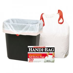 Handi-Bag WBIHAB6DK50CT Drawstring Kitchen Bags, 13 gal, 0.6 mil, 24" x 27.4", White, 50/Box