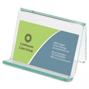Lorell 80657 Acrylic Transparent Green Edge Business Card Holder