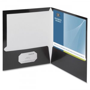 Business Source 44425 Two-Pocket Folders with Business Card Holder BSN44425