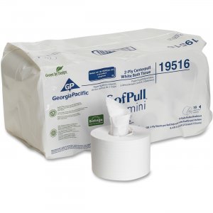 SofPull 19516 Mini White 2-Ply High-Capacity Centerpull Bathroom Tissue GPC19516