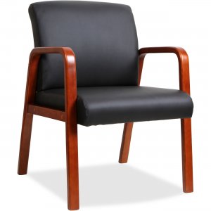 Lorell 40200 Black Leather Wood Frame Guest Chair