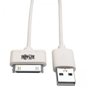 Tripp Lite M110-003-WH USB Sync/Charge Cable with Apple 30-Pin Dock Connector, White, 3 ft. (1 m
