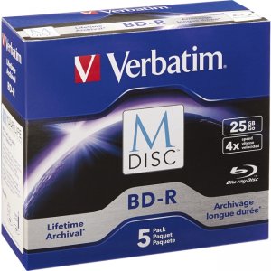 Verbatim 98900 M-Disc BD-R 25GB 4X with Branded Surface - 5pk Jewel Case Box