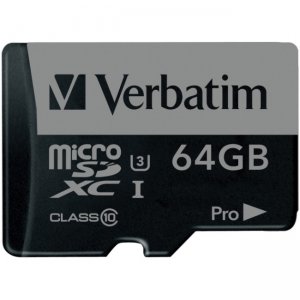 Verbatim 47042 64GB Pro 600X microSDXC Memory Card with Adapter, UHS-I U3 Class 10