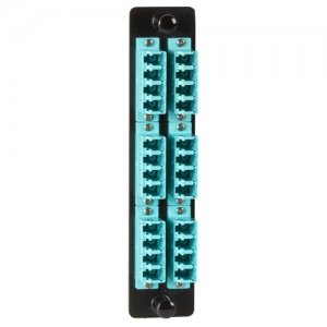 Black Box JPM468C High-Density Adapter Panel, Ceramic Sleeves, (12) LC Duplex Pairs, Aqua