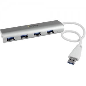 StarTech.com ST43004UA 4 Port Portable USB 3.0 Hub with Built-in Cable - Aluminum and Compact USB Hub