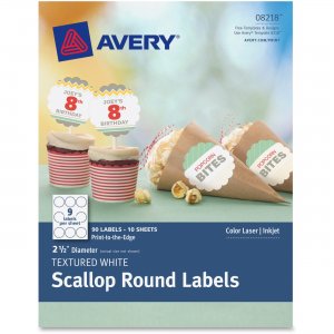 Avery 8218 Textured White Scallop Round Labels 08218, 2-1/2" Diameter, Pack of 90 AVE8218