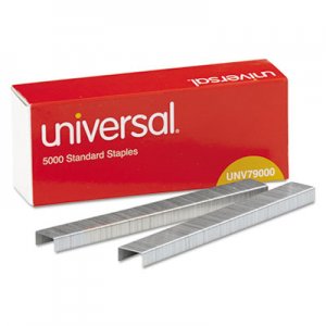 Universal UNV79000VP Standard Chisel Point Staples, 0.25" Leg, 0.5" Crown, Steel, 5,000/Box, 5 Boxes/Pack, 25