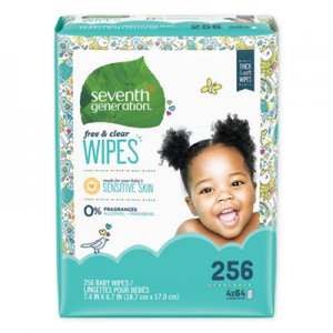 Seventh Generation SEV34219 Free and Clear Baby Wipes, Refill, Unscented, White, 256/Pack