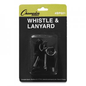Champion Sports CSIBP601 Sports Whistle with Black Nylon Lanyard, Plastic, Black