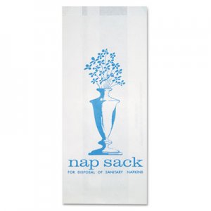 Bagcraft BGC300314 Nap Sack Sanitary Disposal Bags, 4" x 9", White, 1,000/Carton