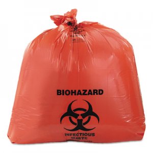 Heritage HERA8046ZR Healthcare Biohazard Printed Can Liners, 40-45 gal, 3mil, 40 x 46, Red, 75/CT