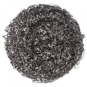 Kurly Kate PUX756 Stainless Steel Scrubber, Large, 4 x 1 1/2, Steel Gray, 6/Pack, 12 Packs/Carton