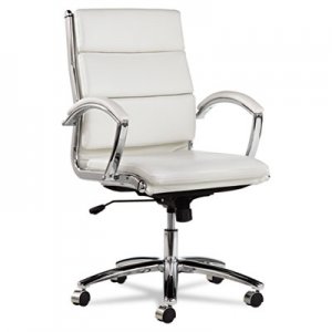 Alera ALENR4206 Neratoli Mid-Back Swivel/Tilt Chair, White Faux Leather, Chrome Frame