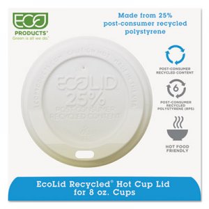 Eco-Products ECOEPHL8WR EcoLid 25% Recy Content Hot Cup Lid, White, Fits 8oz Hot Cups, 100/PK, 10 PK/CT