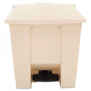 Rubbermaid Commercial RCP6143BEI Indoor Utility Step-On Waste Container, Square, Plastic, 8 gal, Beige
