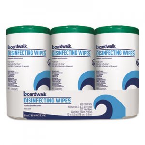 Boardwalk BWK454W753PK Disinfecting Wipes, 8 x 7, Fresh Scent, 75/Canister, 3 Canisters/Pack