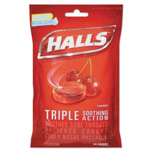 HALLS CDB27499 Triple Action Cough Drops, Cherry, 30/Bag