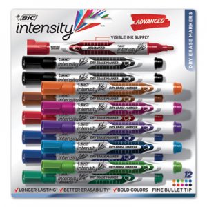 BIC BICGELIPP121AST Low Odor and Bold Writing Pen Style Dry Erase Marker, Bullet Tip, Assorted, 12