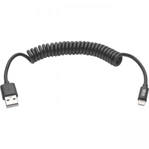 Tripp Lite M100-004COIL-BK USB Sync/Charge Coiled Cable with Lightning Connector (M/M), Black, 4 ft.