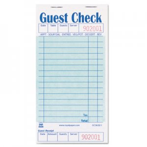 AmerCareRoyal RPPGC36321 Guest Check Book, 3 1/2 x 6 7/10, 50/Book, 50 Books/Carton