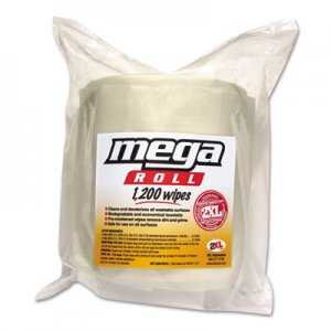 2XL TXLL420 Gym Wipes Mega Roll Refill, 8 x 8, White, 1200/Roll, 2 Rolls/Carton