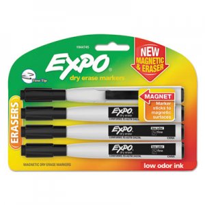 EXPO 1944745 Magnetic Dry Erase Marker, Fine Tip, Black, 4/Pack SAN1944745