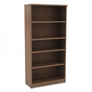 Alera ALEVA636632WA Valencia Series Bookcase, Five-Shelf, 31 3/4w x 14d x 65h, Modern Walnut