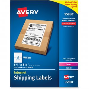 Avery 95930 Laser Inkjet Printer White Shipping Labels AVE95930