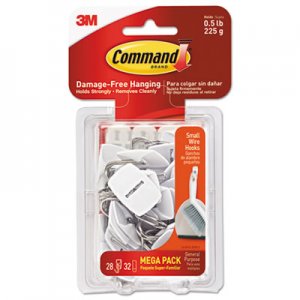 Command MMM17067MPES General Purpose Hooks, 0.5lb Capacity, Wire, White, 28 Hooks, 32 Strips/Pack
