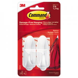 Command MMM17081ES General Purpose Hooks, Designer, Holds 3lb, White, 2 Hooks & 4 Strips/Pack