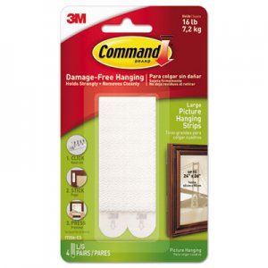Command 17206ES Picture Hanging Strips, 1/2" x 3 5/8", White, 4/Pack MMM17206ES