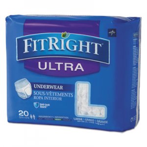 Medline MIIFIT23505ACT FitRight Ultra Protective Underwear, Large, 40-56" Waist, 20/Pack, 4 Pack/Carton