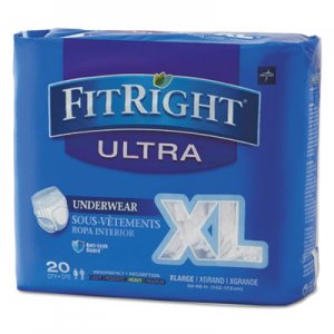 Medline MIIFIT23600ACT FitRight Ultra Protective Underwear, X-Large, 56" to 68" Waist, 20/Pack, 4 Pack/Carton