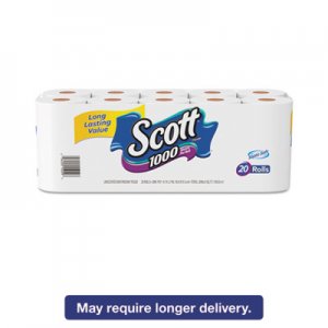 Scott 20032 1000 Bathroom Tissue, 1-Ply, White, 1000 Sheet/Roll, 20/Pack KCC20032