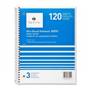 Sparco 83251 Quality Wirebound 3-Subject Notebook SPR83251