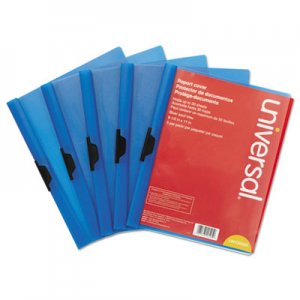 Universal UNV20525 Plastic Report Cover w/Clip, Letter, Holds 30 Pages, Clear/Blue, 5/PK