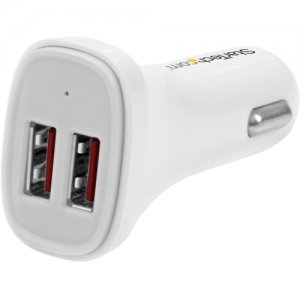 StarTech.com USB2PCARWHS Dual Port USB Car Charger - White - High Power 24W/4.8A - 2 Port USB Car Charger