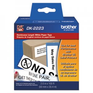 Brother BRTDK2223 Continuous Paper Label Tape, 2" x 100 ft, Black/White