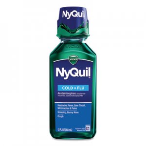 Vicks PGC01426 NyQuil Cold and Flu Nighttime Liquid, 12 oz Bottle, 12/Carton