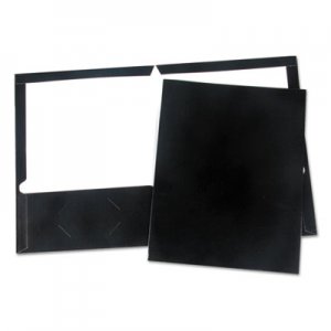 Universal UNV56416 Laminated Two-Pocket Folder, Cardboard Paper, Black, 11 x 8 1/2, 25/Pack