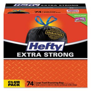 Hefty PCTE85274 Ultra Strong Tall Kitchen and Trash Bags, 30 gal, 1.1 mil, 30" x 33", Black, 74/Box