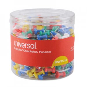 Universal UNV31314 Colored Push Pins, Plastic, Assorted, 3/8", 400/Pack