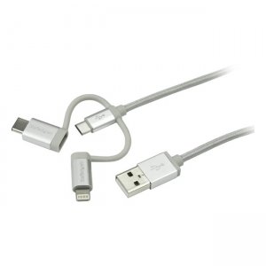 StarTech.com LTCUB1MGR USB Multi-Charger Cable - Lightning, USB-C, Micro-B - Braided - 1 m (3 ft.)