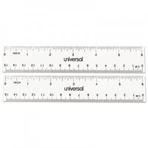 Universal UNV59025 Clear Plastic Ruler, Standard/Metric, 6", 2/Pack