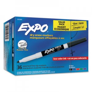 EXPO SAN2003893 Low Odor Dry Erase Markers, Fine Tip - Office Pack, Assorted Colors, 36/Pack