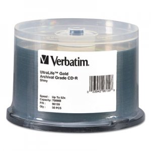 Verbatim VER96159 UltraLife Gold Archival Grade CD-R w/Branded Surface 700MB 52X, 50/PK Spindle