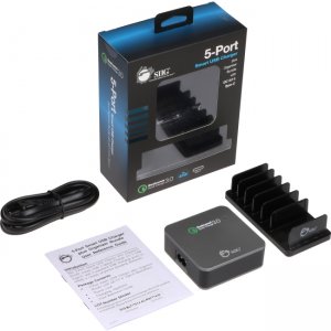 SIIG AC-PW1714-S1 5-Port Smart USB Charger plus Organizer Bundle with QC3.0 & Type-C - Black