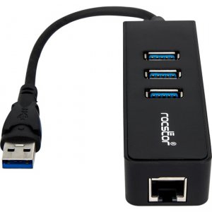 Rocstor Y10A179-B1 Premium 3-Port External Portable USB 3.0 Hub with Gigabit Ethernet 10/100/1000
