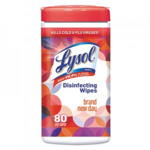 LYSOL Brand RAC97181 Disinfecting Wipes, Brand New Day, 7" x 8", White, 80/Canister, 6/Carton